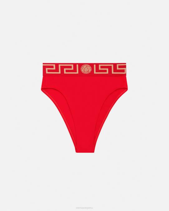 Versace ropa interior y ropa de playa mujer braguitas de bikini de talle alto con borde con Greca 6BPV1154 rojo