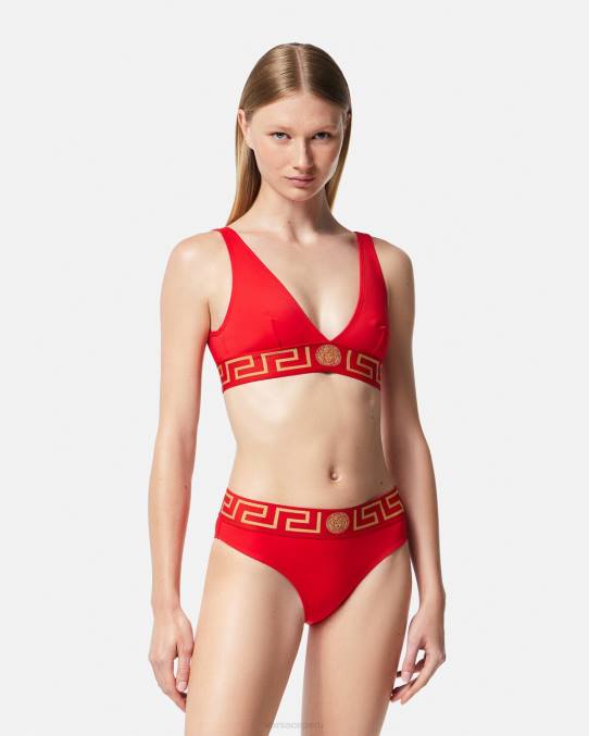 Versace ropa interior y ropa de playa mujer top de bikini con borde de greca 6BPV1151 rojo