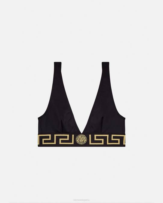 Versace ropa interior y ropa de playa mujer top de bikini con borde de greca 6BPV1152 negro