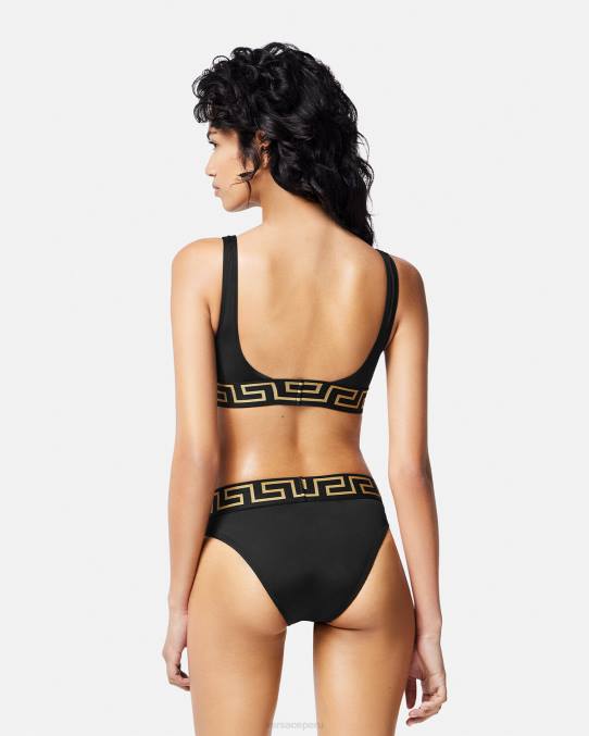 Versace ropa interior y ropa de playa mujer top de bikini con borde de greca 6BPV1152 negro