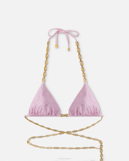 Versace ropa interior y ropa de playa mujer top de bikini con greca de cristal 6BPV1125 rosa