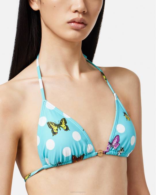 Versace ropa interior y ropa de playa mujer top de bikini con mariposas 6BPV1130 azul