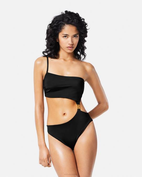 Versace ropa interior y ropa de playa mujer traje de baño con abertura y greca 6BPV1181 negro