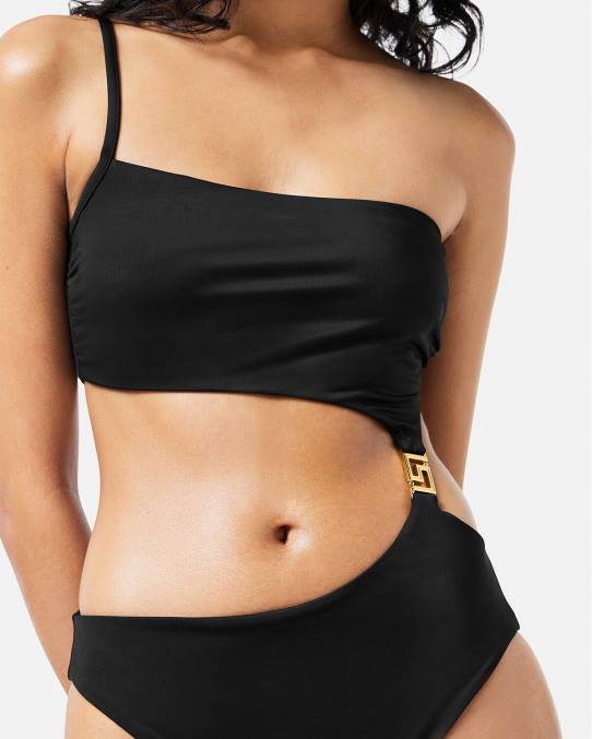 Versace ropa interior y ropa de playa mujer traje de baño con abertura y greca 6BPV1181 negro