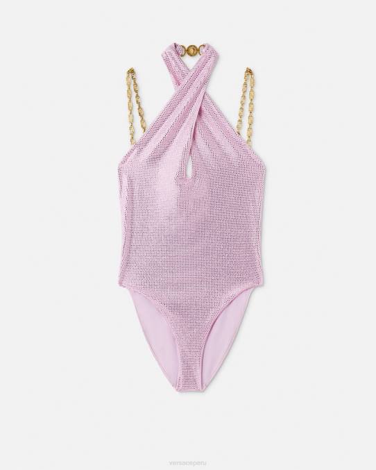 Versace ropa interior y ropa de playa mujer traje de baño con greca de cristal 6BPV1124 rosa