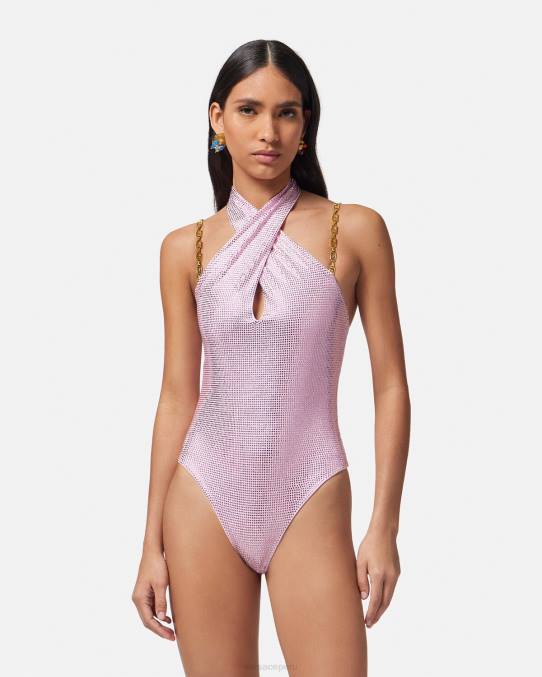 Versace ropa interior y ropa de playa mujer traje de baño con greca de cristal 6BPV1124 rosa