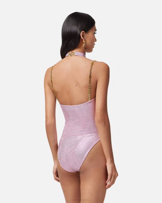 Versace ropa interior y ropa de playa mujer traje de baño con greca de cristal 6BPV1124 rosa