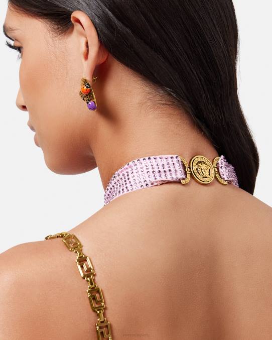 Versace ropa interior y ropa de playa mujer traje de baño con greca de cristal 6BPV1124 rosa