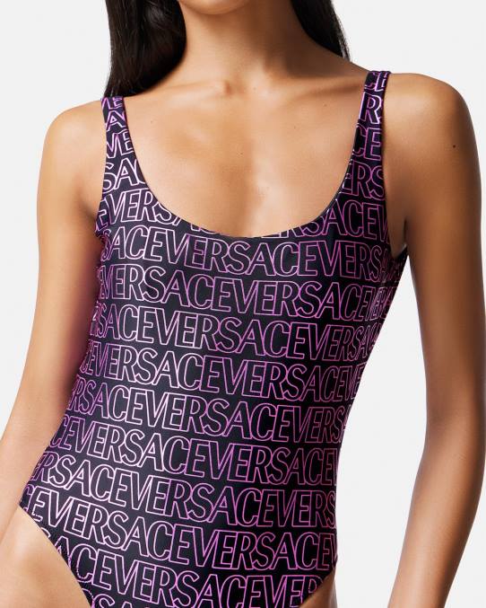 Versace ropa interior y ropa de playa mujer traje de baño de una pieza 6BPV1169 fucsia y estampado