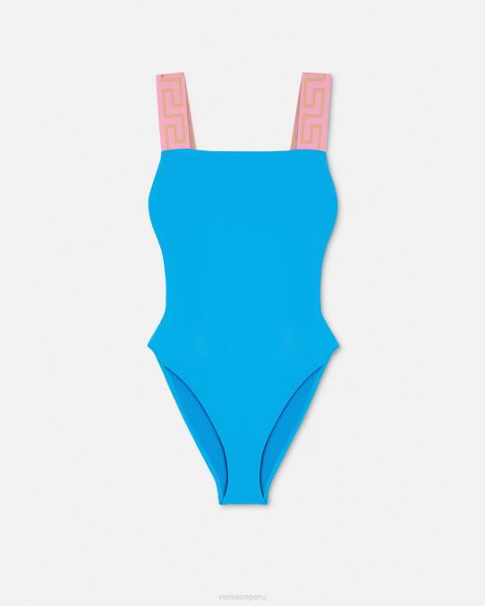 Versace ropa interior y ropa de playa mujer traje de baño de una pieza con borde de greca 6BPV1136 azul