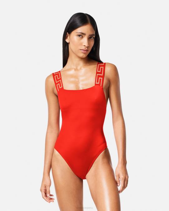 Versace ropa interior y ropa de playa mujer traje de baño de una pieza con borde de greca 6BPV1159 rojo