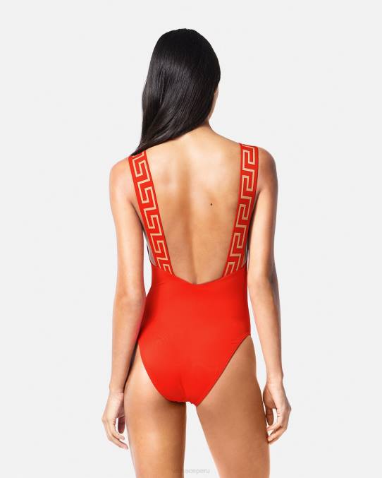 Versace ropa interior y ropa de playa mujer traje de baño de una pieza con borde de greca 6BPV1159 rojo