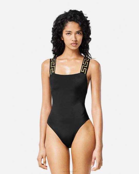 Versace ropa interior y ropa de playa mujer traje de baño de una pieza con borde de greca 6BPV1160 negro