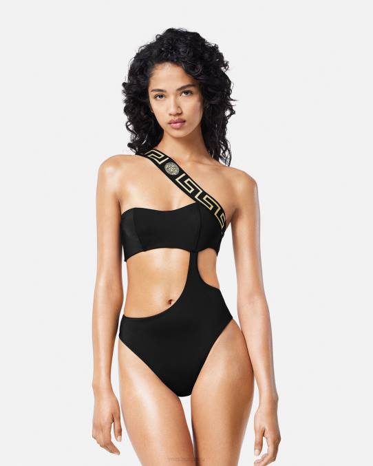 Versace ropa interior y ropa de playa mujer traje de baño de una pieza con borde de greca 6BPV1161 negro