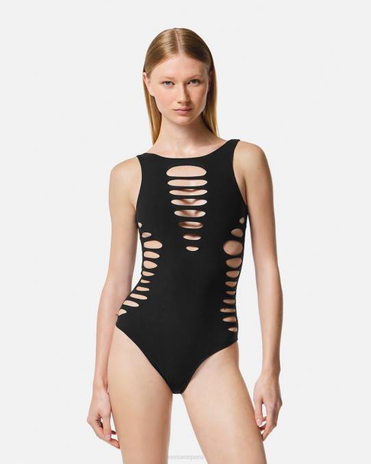 Versace ropa interior y ropa de playa mujer traje de baño de una pieza con cortes 6BPV1185 negro