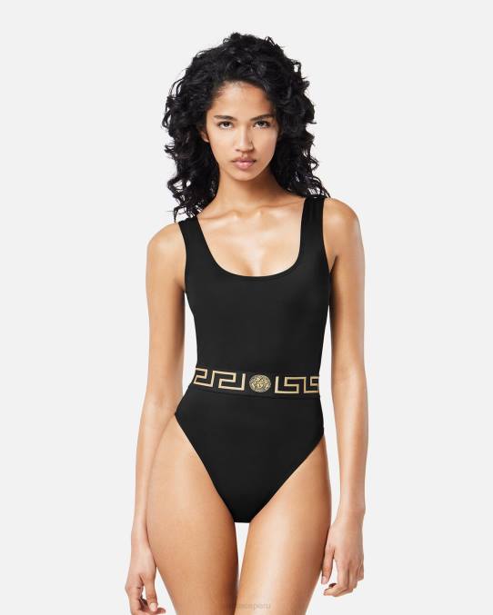 Versace ropa interior y ropa de playa mujer traje de baño de una pieza con greca 6BPV1158 negro