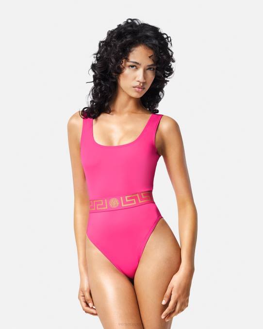 Versace ropa interior y ropa de playa mujer traje de baño de una pieza con greca 6BPV1178 rosa
