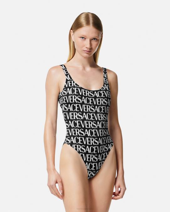 Versace ropa interior y ropa de playa mujer traje de baño de una pieza con logo 6BPV1137 negro y estampado