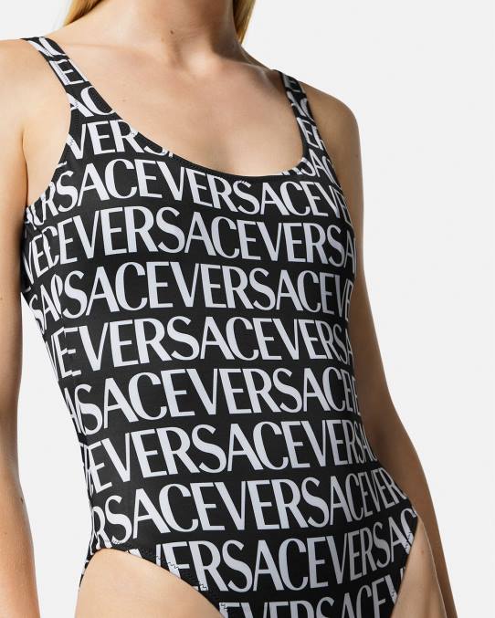 Versace ropa interior y ropa de playa mujer traje de baño de una pieza con logo 6BPV1137 negro y estampado