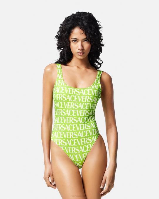 Versace ropa interior y ropa de playa mujer traje de baño de una pieza con logo 6BPV1171 verde y estampado