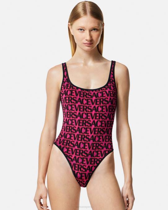 Versace ropa interior y ropa de playa mujer traje de baño reversible 6BPV1170 fucsia y estampado