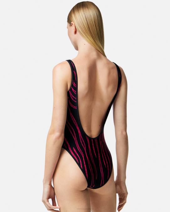 Versace ropa interior y ropa de playa mujer traje de baño reversible 6BPV1170 fucsia y estampado