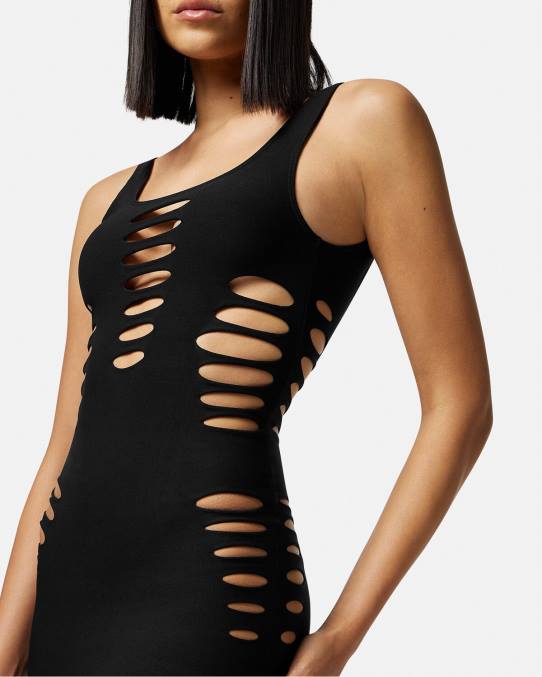 Versace ropa interior y ropa de playa mujer vestido corto con cortes 6BPV1216 negro