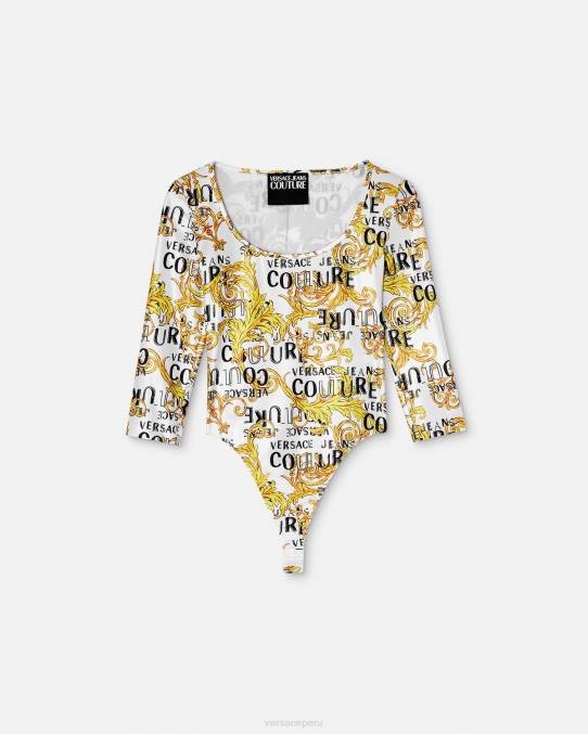 Versace ropa mujer body de alta costura con logo 6BPV2210 oro y blanco