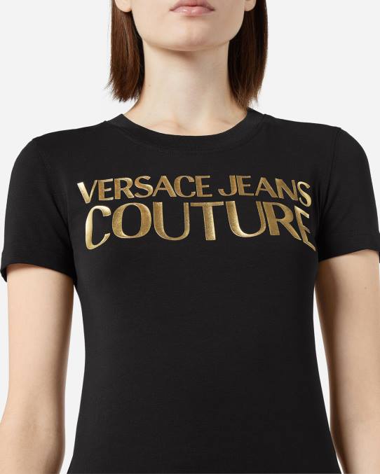 Versace ropa mujer camiseta con logo 6BPV2233 oro negro