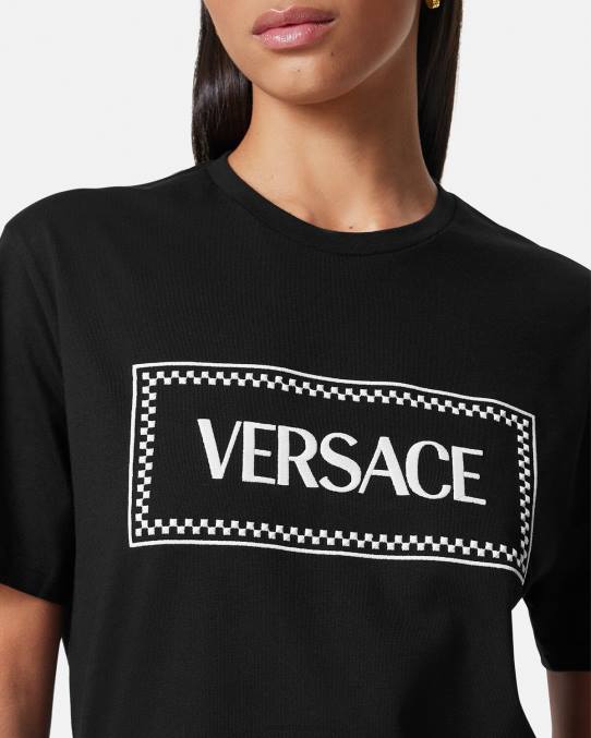Versace ropa mujer camiseta con logo bordado 6BPV137 negro