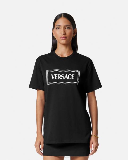 Versace ropa mujer camiseta con logo bordado 6BPV137 negro