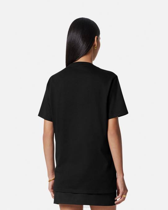 Versace ropa mujer camiseta con logo bordado 6BPV137 negro