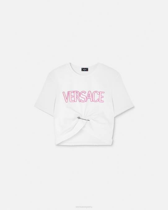 Versace ropa mujer camiseta con logo de imperdible 6BPV138 blanco