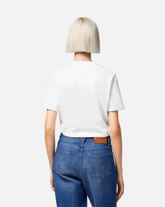 Versace ropa mujer camiseta con logo de imperdible 6BPV138 blanco