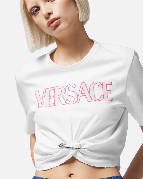 Versace ropa mujer camiseta con logo de imperdible 6BPV138 blanco
