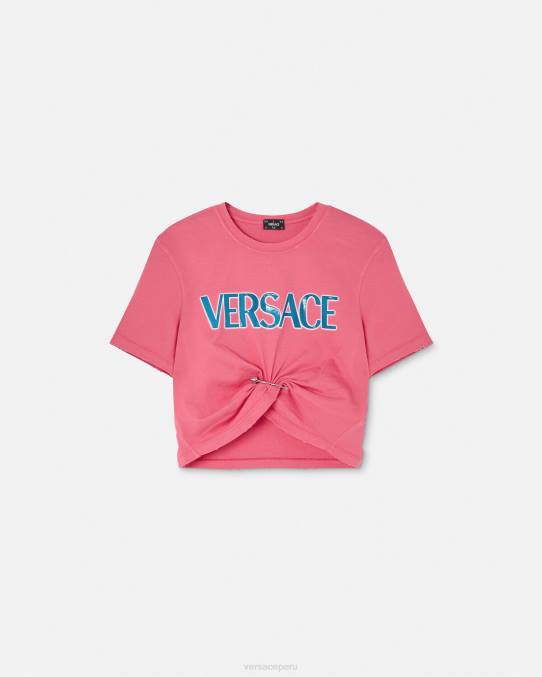 Versace ropa mujer camiseta con logo de imperdible 6BPV139 rosa