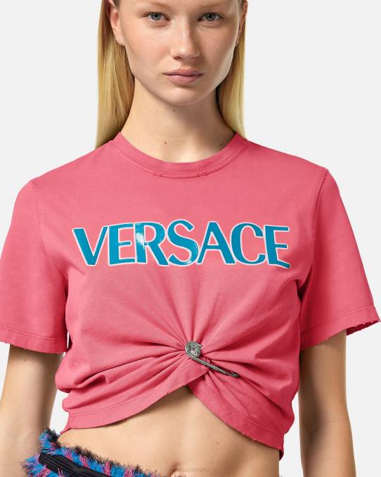 Versace ropa mujer camiseta con logo de imperdible 6BPV139 rosa