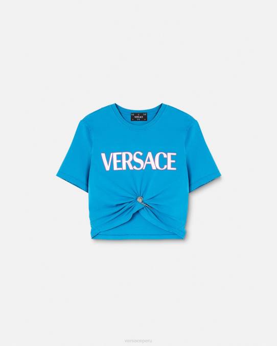 Versace ropa mujer camiseta con logo de imperdible 6BPV140 azul