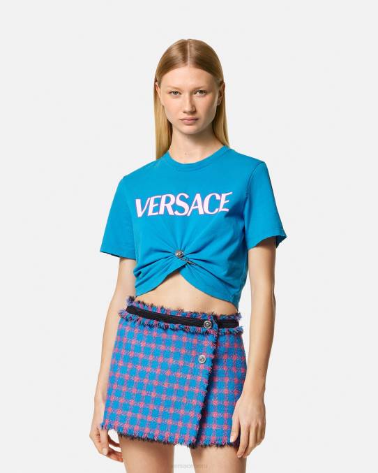 Versace ropa mujer camiseta con logo de imperdible 6BPV140 azul