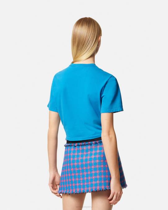 Versace ropa mujer camiseta con logo de imperdible 6BPV140 azul