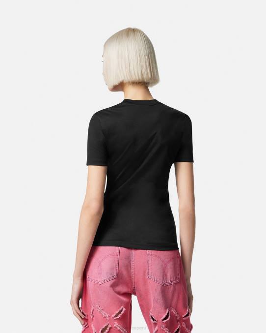 Versace ropa mujer camiseta con logo de medusa y cristales 6BPV153 negro y rosa