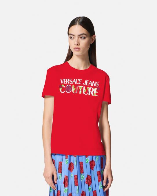 Versace ropa mujer camiseta con logo de rosas 6BPV2168 naranja