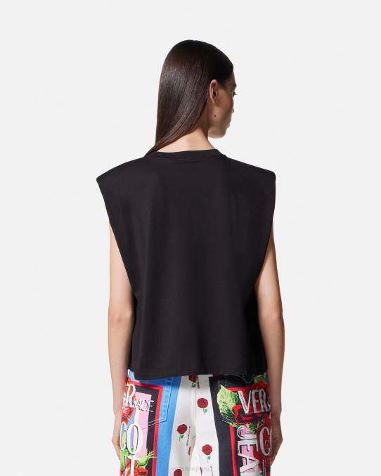 Versace ropa mujer camiseta con logo de rosas 6BPV2174 negro