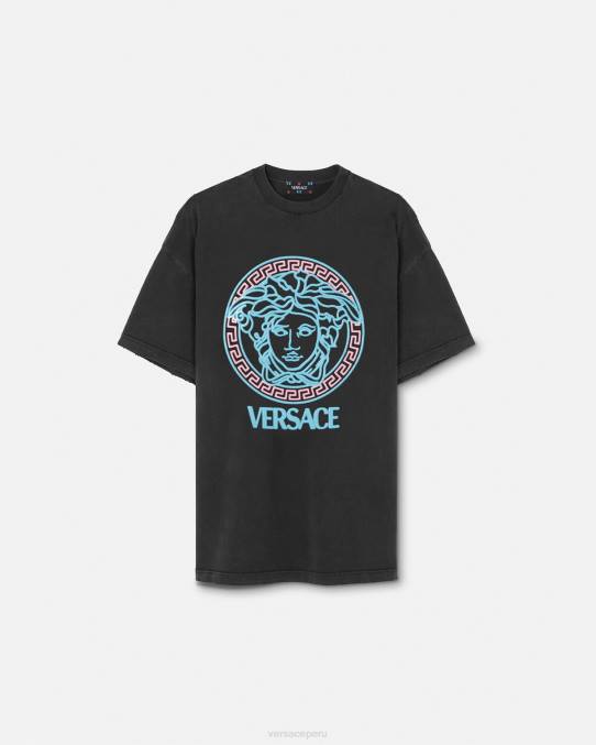 Versace ropa mujer camiseta con logo desgastado de Medusa 6BPV134 negro