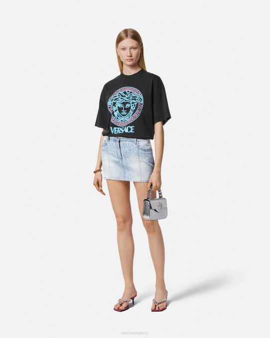 Versace ropa mujer camiseta con logo desgastado de Medusa 6BPV134 negro