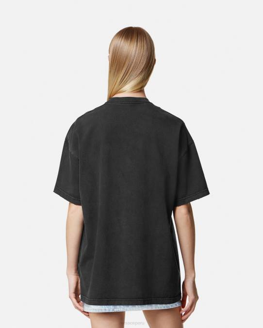 Versace ropa mujer camiseta con logo desgastado de Medusa 6BPV134 negro