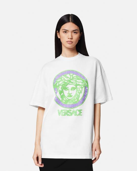 Versace ropa mujer camiseta con logo desgastado de Medusa 6BPV135 blanco