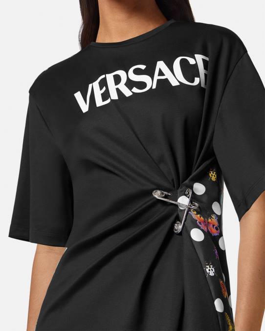 Versace ropa mujer camiseta con logo y mariposas 6BPV131 negro y naranja y rojo