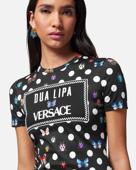 Versace ropa mujer camiseta con mariposas bordadas 6BPV130 imprimir
