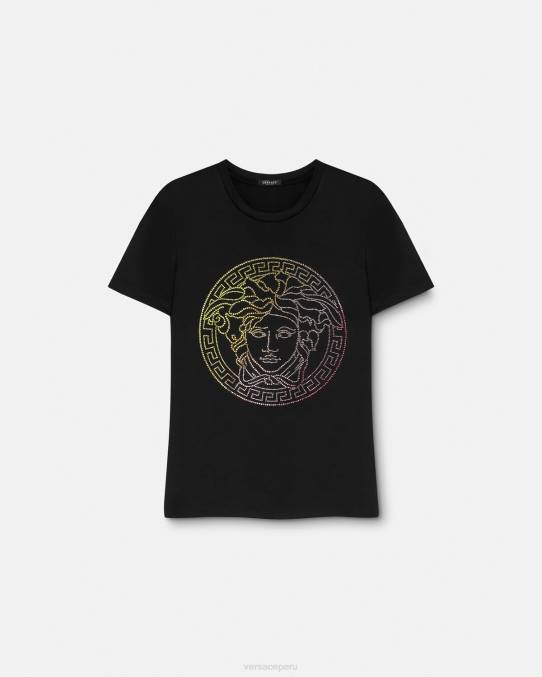 Versace ropa mujer camiseta con medusa de cristal 6BPV141 negro